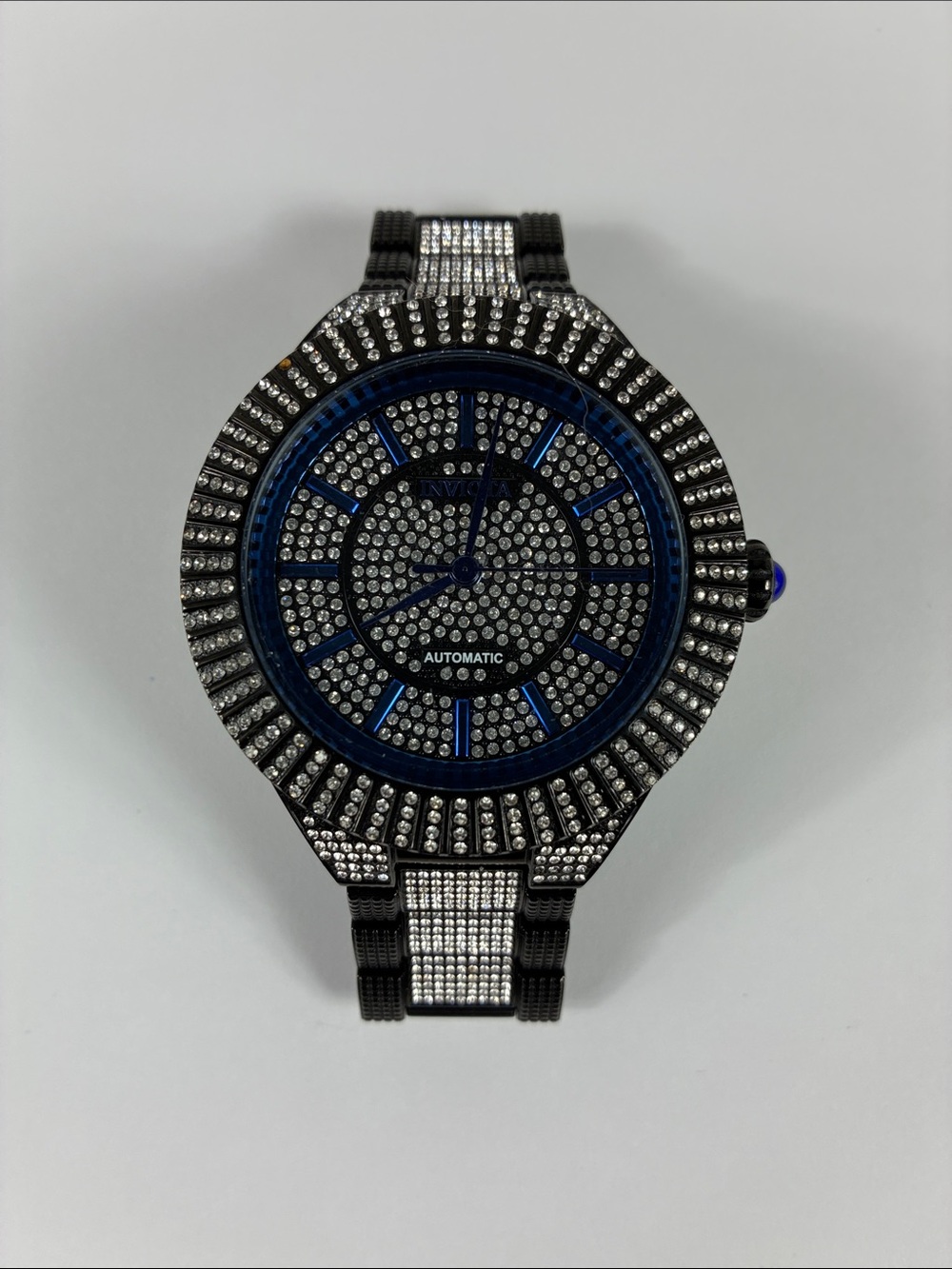 Invicta Black Crystal Watch with Blue Accents